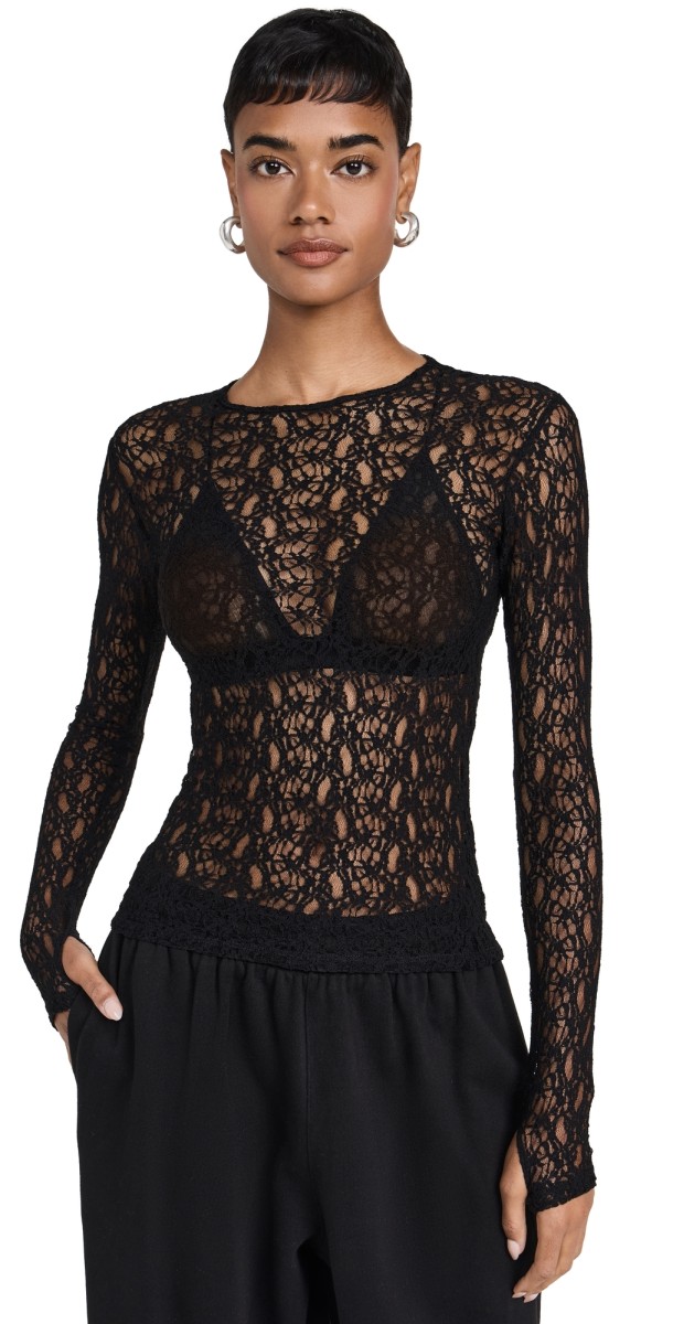 Enza Costa Lace Crew Tee Black