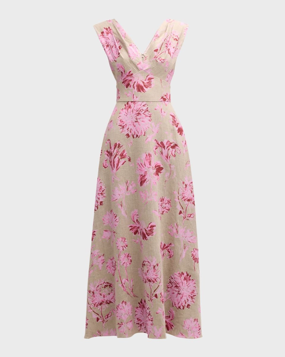 V-Neck Floral-Print Sleeveless Empire-Waist Maxi Dress