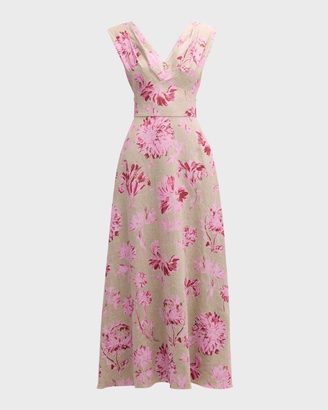 V-Neck Floral-Print Sleeveless Empire-Waist Maxi Dress