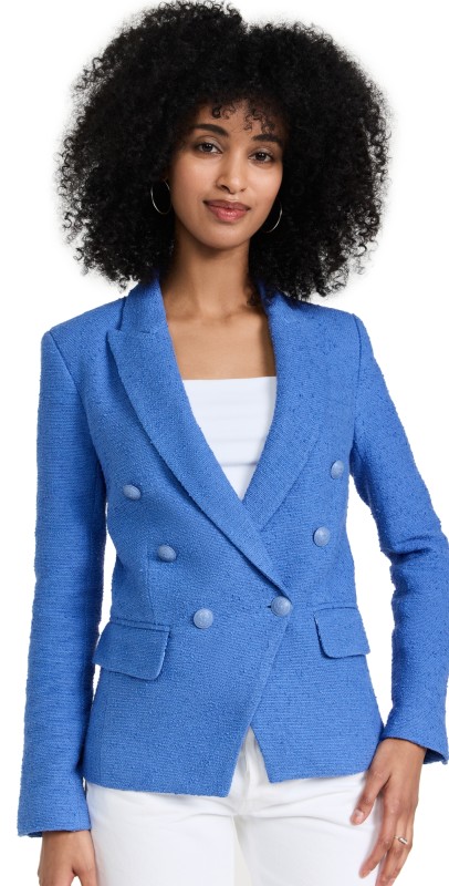 L'AGENCE Kenzie Double Breasted Blazer Blue Bonnet
