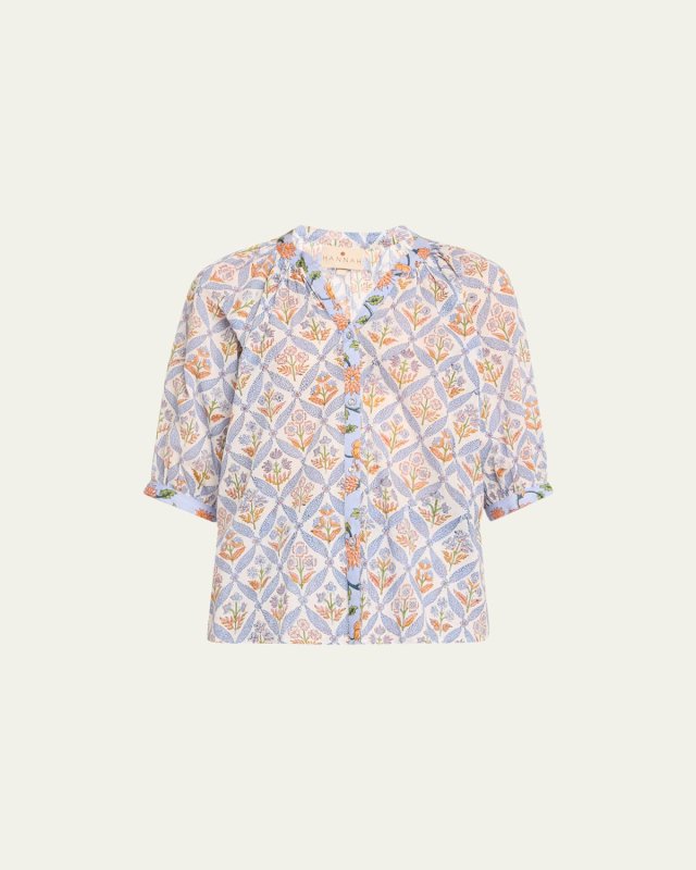 Lena Floral Cotton Button-Front Blouse