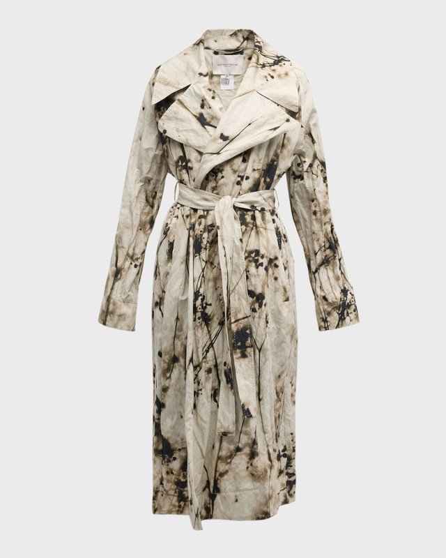 Abstract-Print Belted Trench Coat