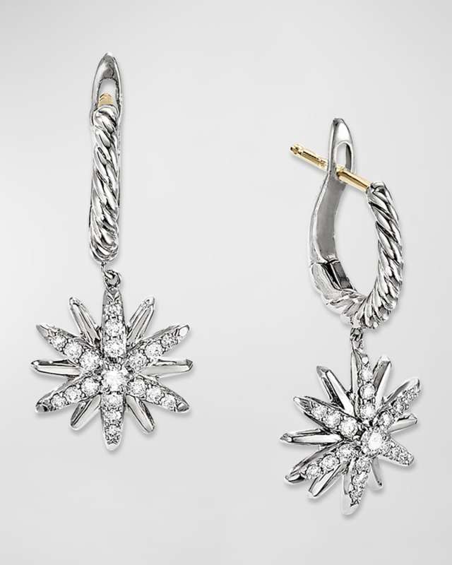 Starburst Drop Earrings in Sterling Silver with Diamonds