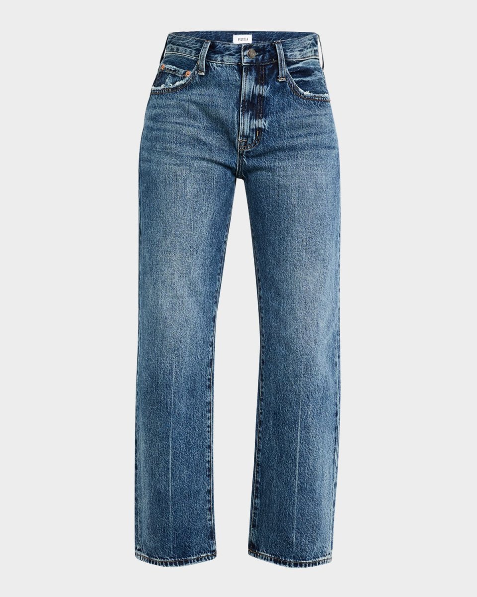 Lexi Mid-Rise Bowed Straight-Leg Jeans