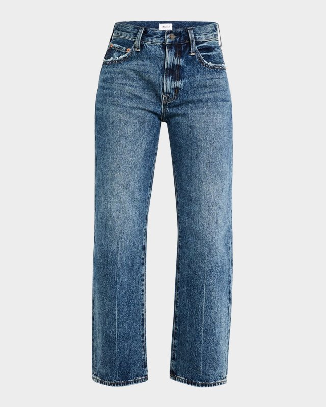 Lexi Mid-Rise Bowed Straight-Leg Jeans