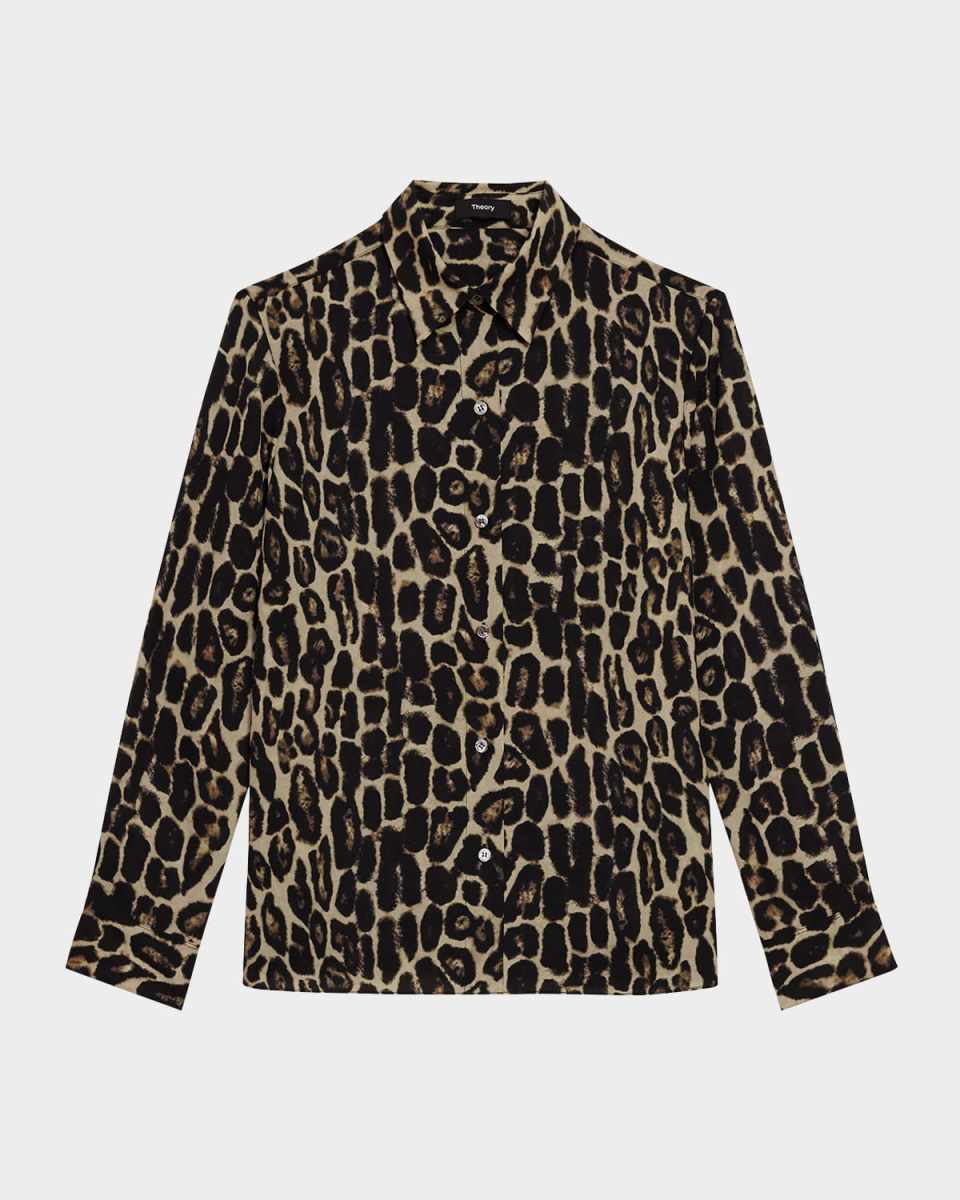 Straight Leopard-Print Long-Sleeve Shirt