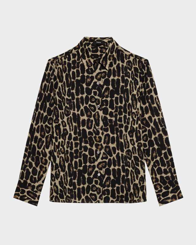 Straight Leopard-Print Long-Sleeve Shirt