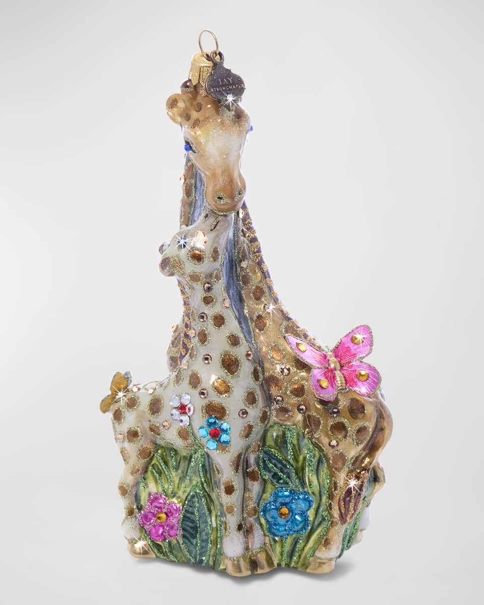 Mom and Baby Giraffe Glass Christmas Ornament