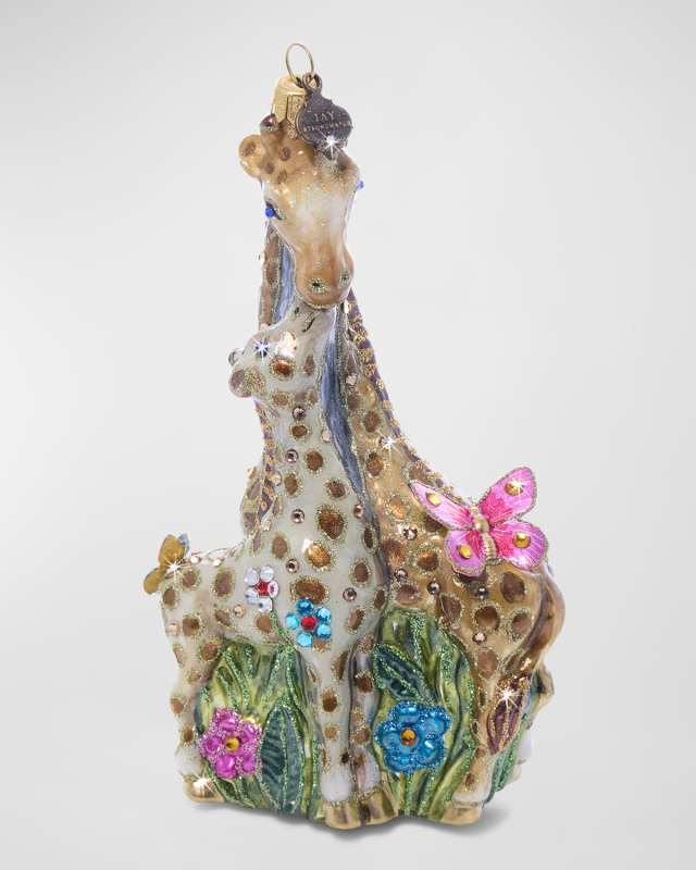 Mom and Baby Giraffe Glass Christmas Ornament