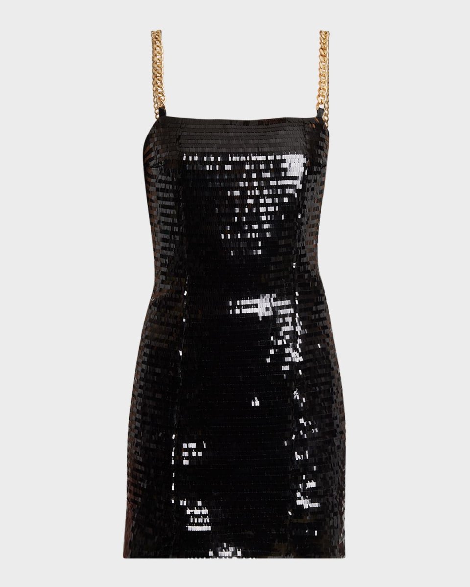 Sequin Mini Dress with Chain Strap Detail