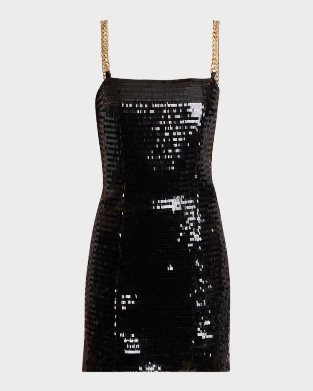 Sequin Mini Dress with Chain Strap Detail