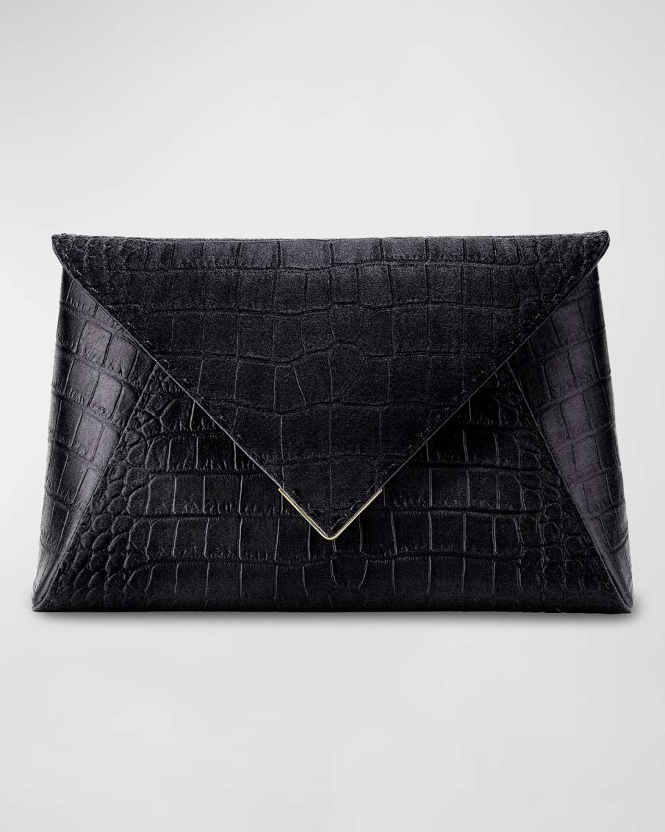 Lee Large Croc-Embossed Pouchette Clutch Bag