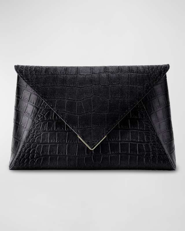 Lee Large Croc-Embossed Pouchette Clutch Bag