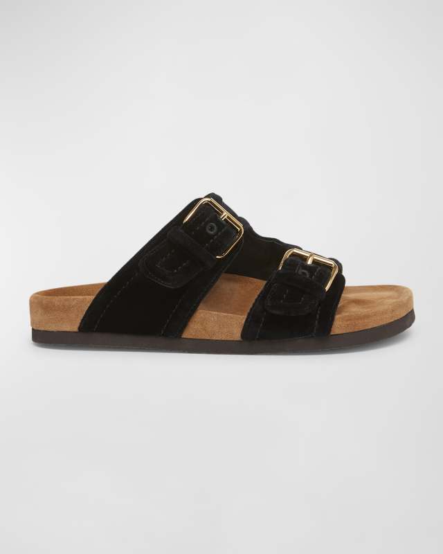 Anywhere Suede Dual-Buckle Slide Sandals