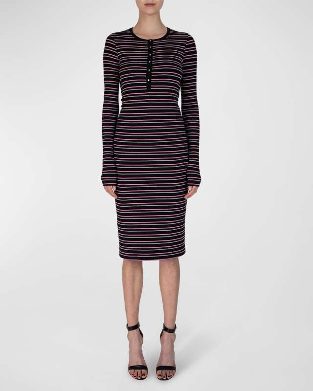 Long-Sleeve Striped Henley Dress