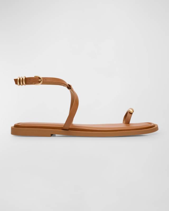 Geo Leather Toe-Ring Flat Sandals