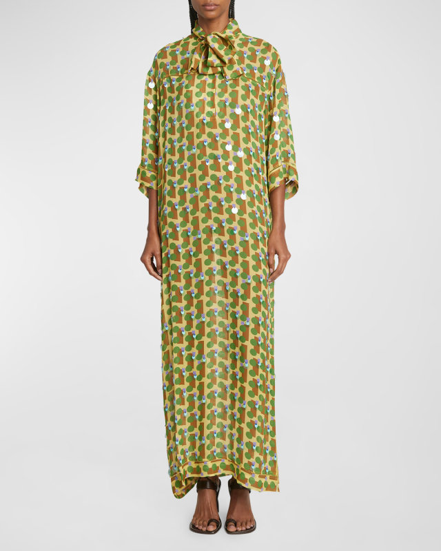 Dalmo Sequin Neck-Tie Maxi Shirtdress