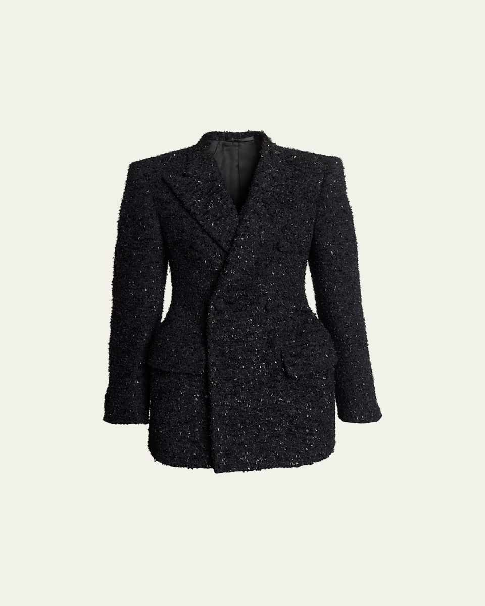 Boucle Double-Breast Hourglass Coat