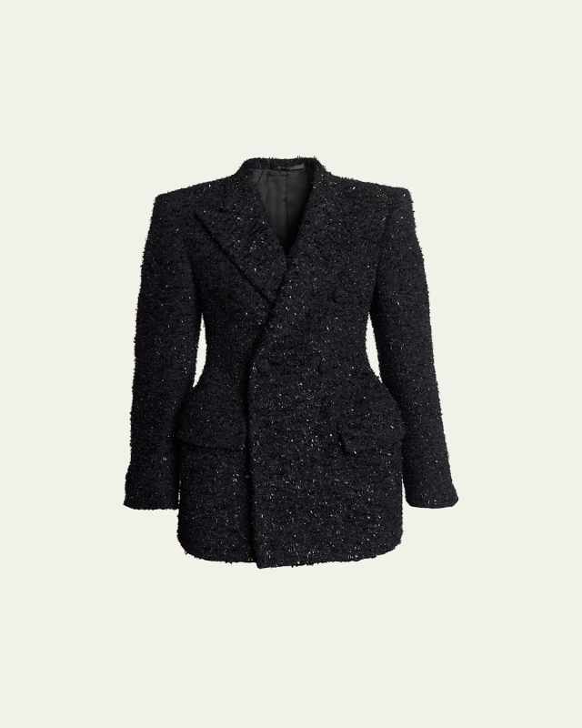 Boucle Double-Breast Hourglass Coat