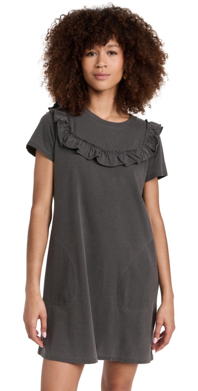 Clare V. Charlotte Ruffle T-Shirt Dress Faded Black