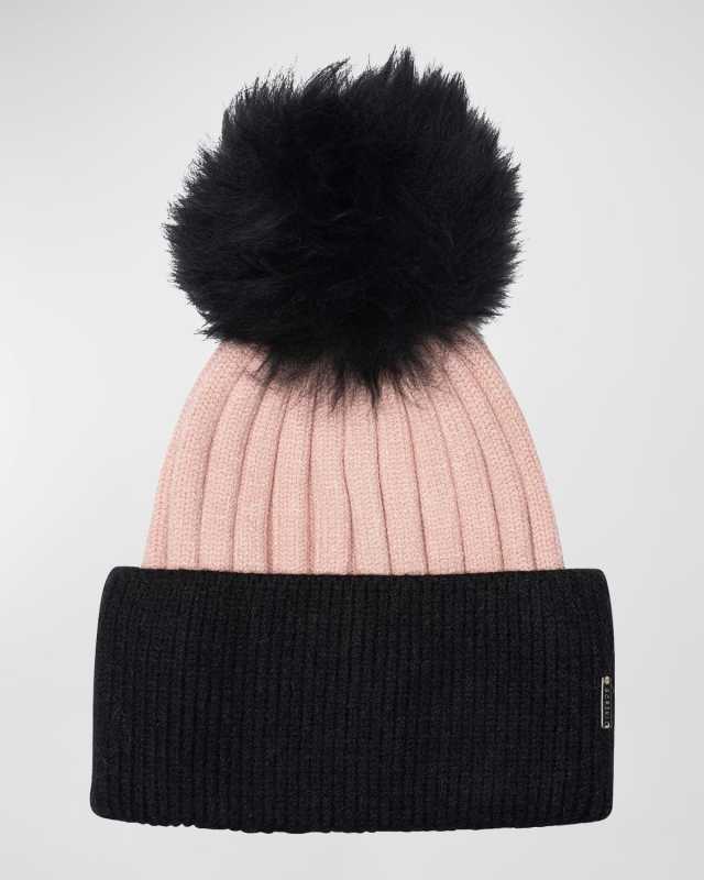 Two-Tone Toscana Lamb Pom Beanie