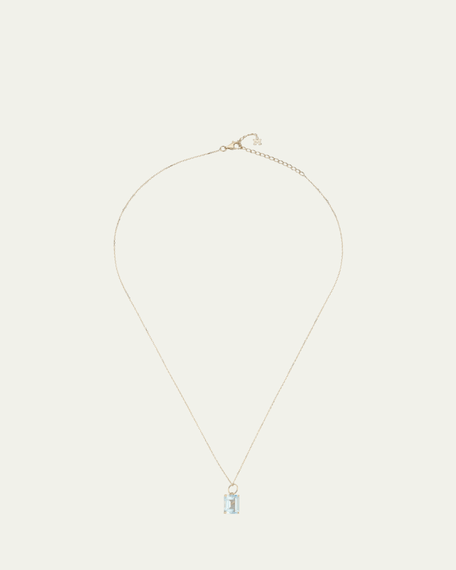 14K Emerald Cut Blue Topaz Necklace