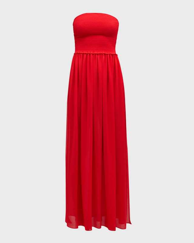 Calista Smocked Strapless Side-Split Coverup Dress