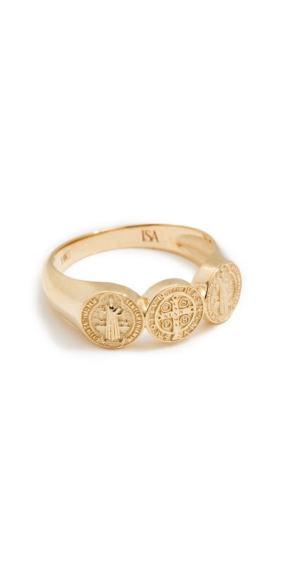 Isa Grutman 14k Saint Benedict Coin Ring Yellow Gold