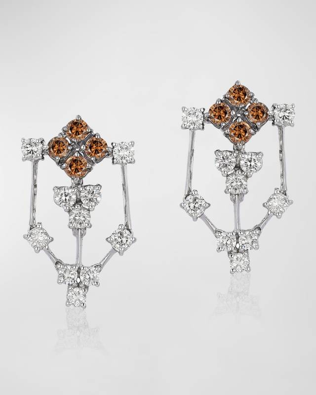 18K White Gold Brown and White Diamond Earrings