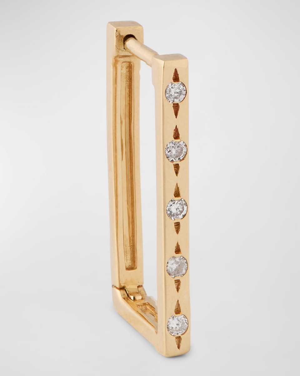 14k Yellow Gold Classic Metal-Set Diamond Rectangular Single Hoop Earring