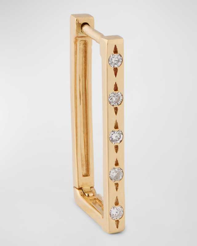14k Yellow Gold Classic Metal-Set Diamond Rectangular Single Hoop Earring