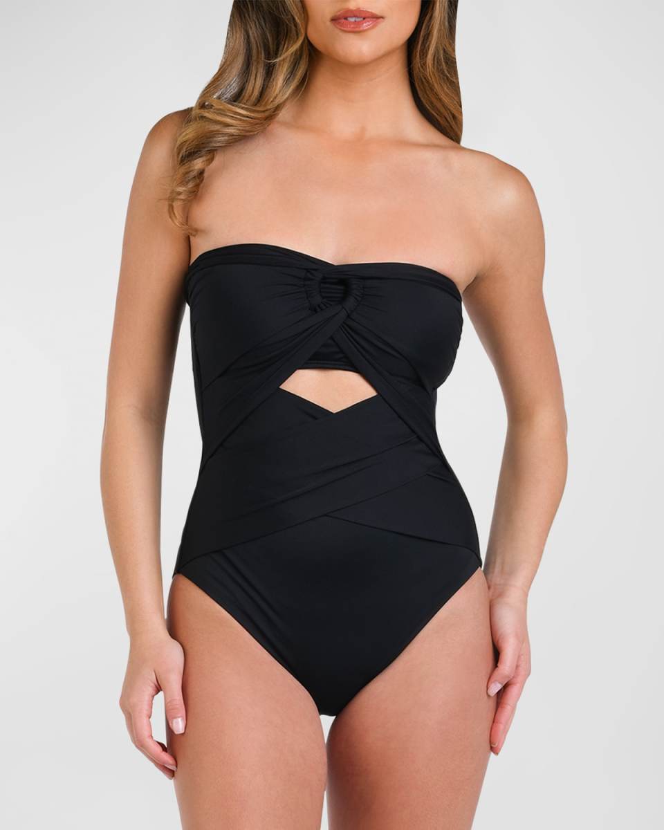 Island Goddess Convertible Draped Bandeau One-Piece Swimsuit