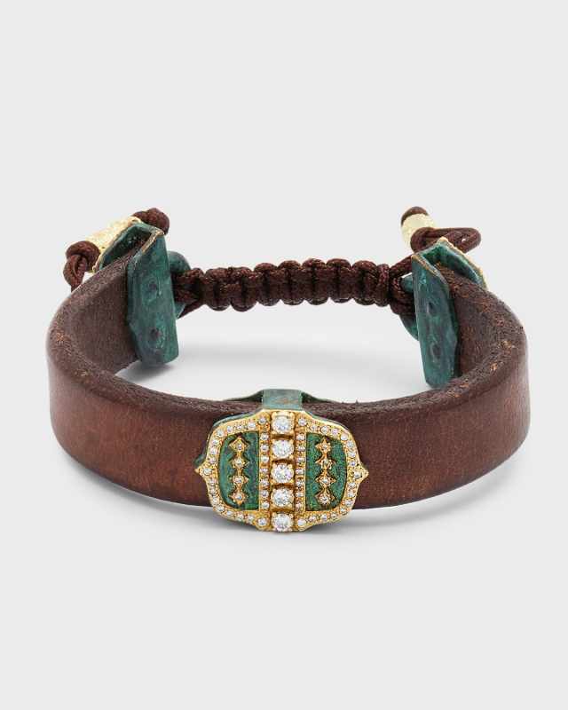 18K Yellow Gold and Patina Artifact Leather Bracelet