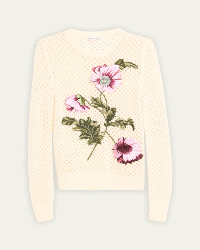 Open-Knit Top with Threadwork Poppies