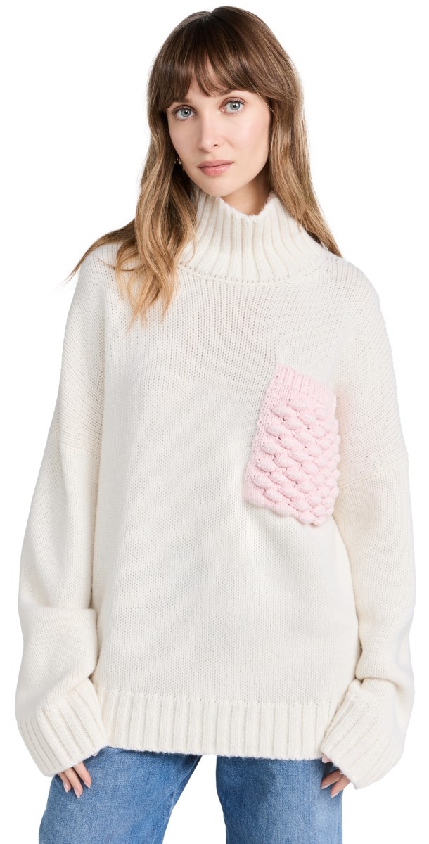 JW Anderson Textured Patch Pocket Turtleneckweater White