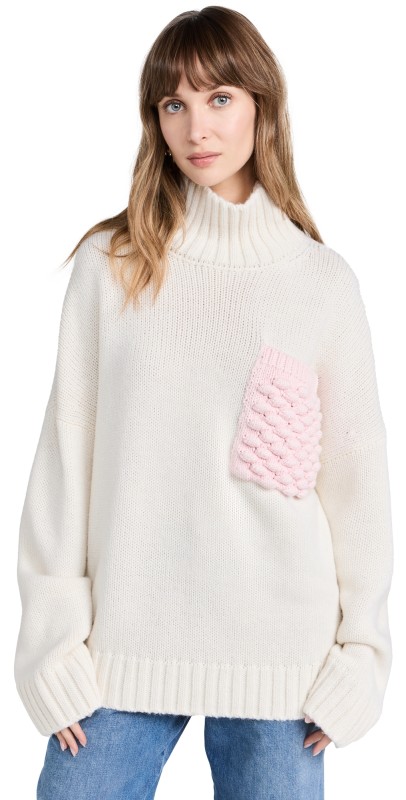 JW Anderson Textured Patch Pocket Turtleneckweater White