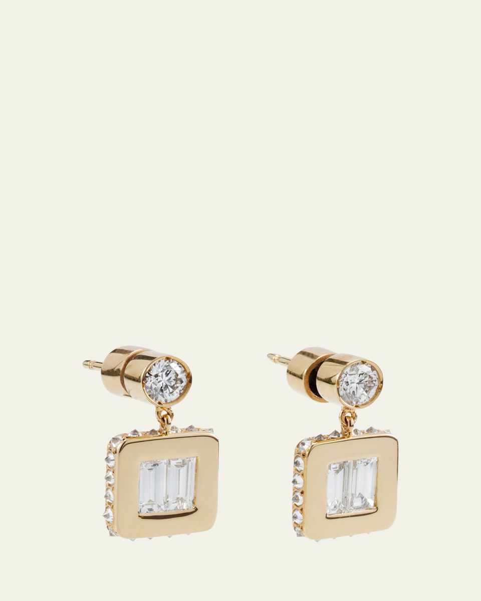18K Yellow Gold Baguette Diamond Inverted Tile Earrings