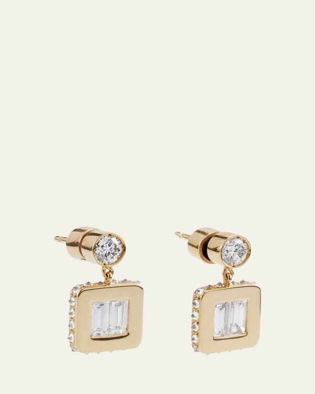 18K Yellow Gold Baguette Diamond Inverted Tile Earrings