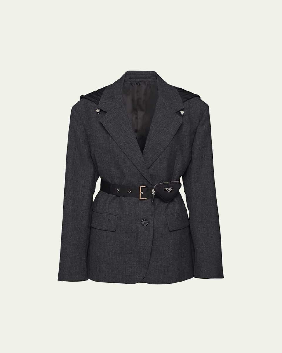 Hooded Gabardine Jacket with Re-Nylon Belt