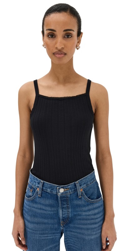 RE/DONE Pointelle Square Neck Tank Black