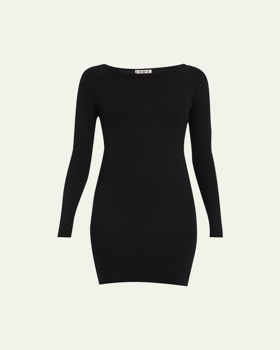 Long-Sleeve Crewneck Knit Mini Dress