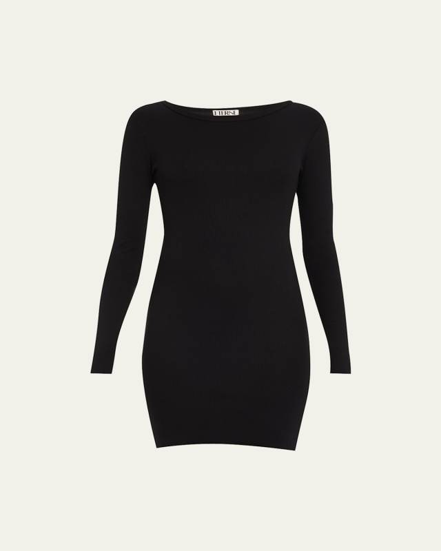 Long-Sleeve Crewneck Knit Mini Dress