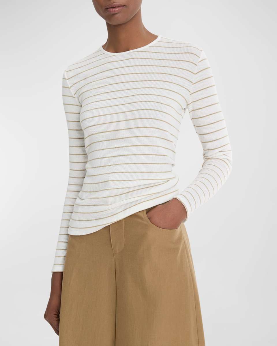Rib Stripe Long-Sleeve Crewneck Top