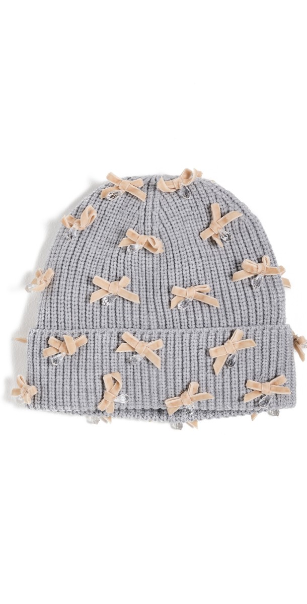 Lele Sadoughi Bow Embellished Beanie Dove Grey