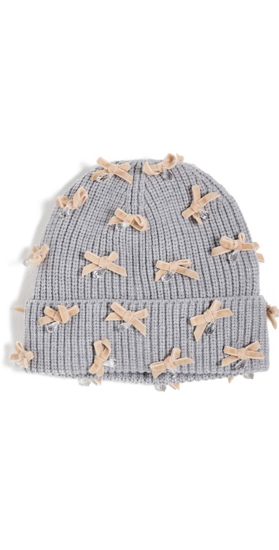 Lele Sadoughi Bow Embellished Beanie Dove Grey
