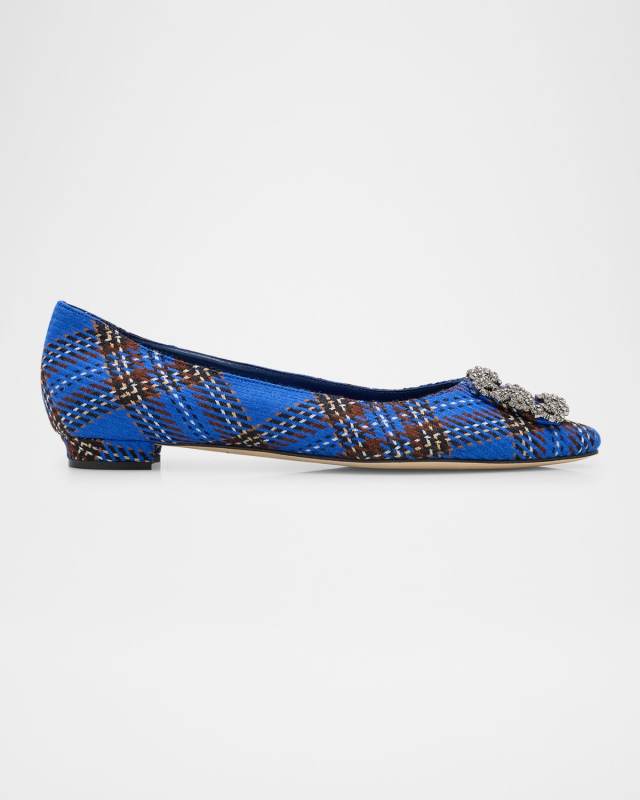 Hangisi Plaid Wool Buckle Ballerina Flats