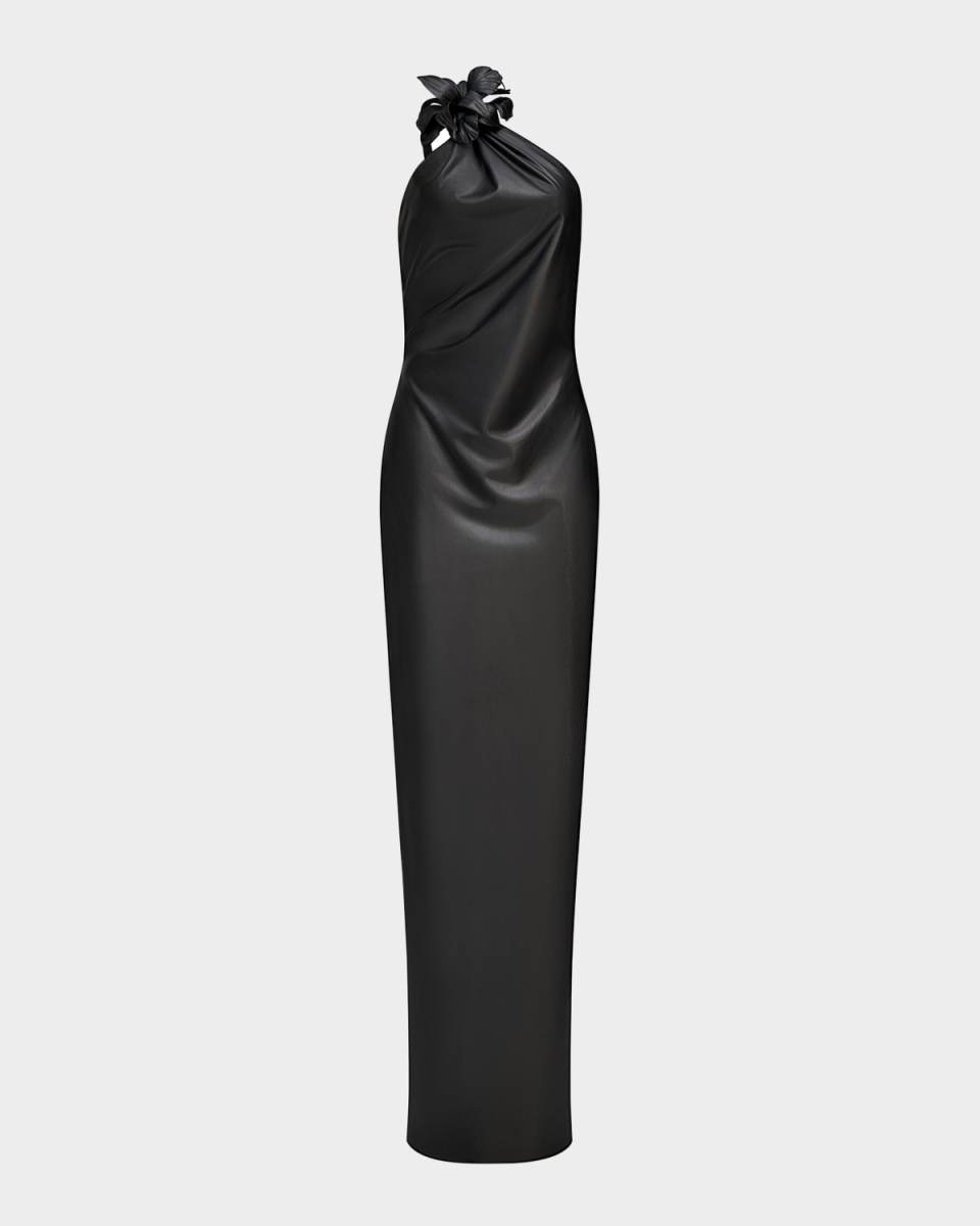 Rhia One-Shoulder Faux Leather Column Gown