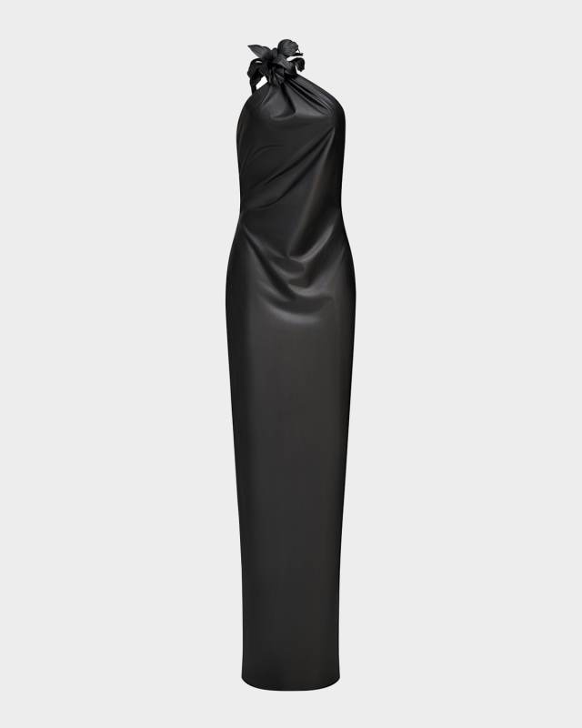 Rhia One-Shoulder Faux Leather Column Gown