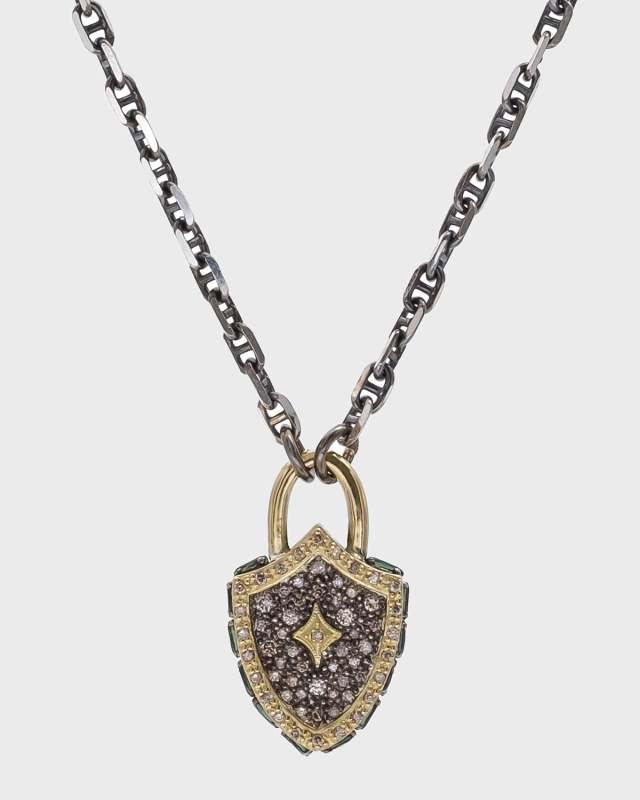 Old World Diamond Shield Pendant Necklace