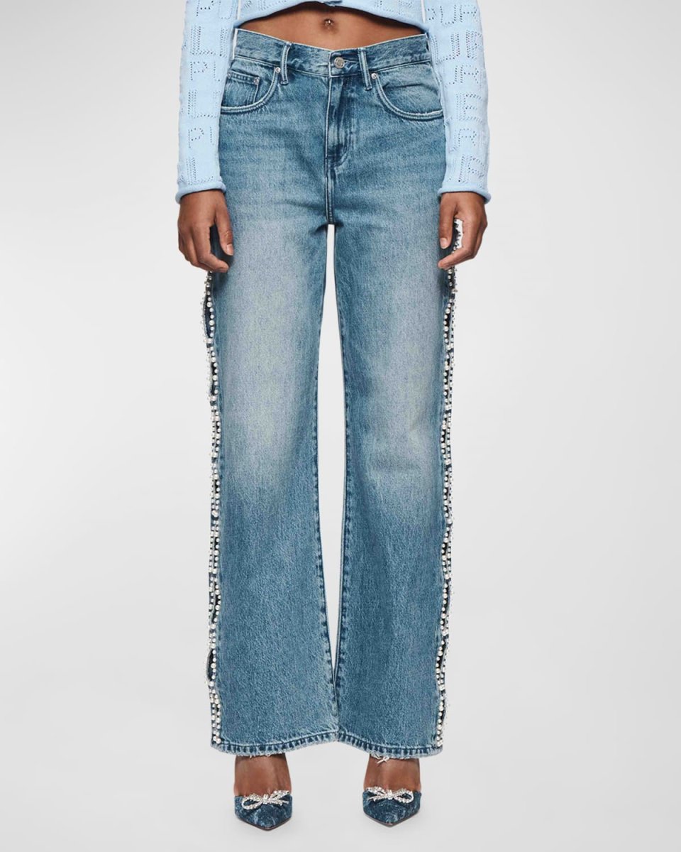Wide Cut-Out Pearly Jeans